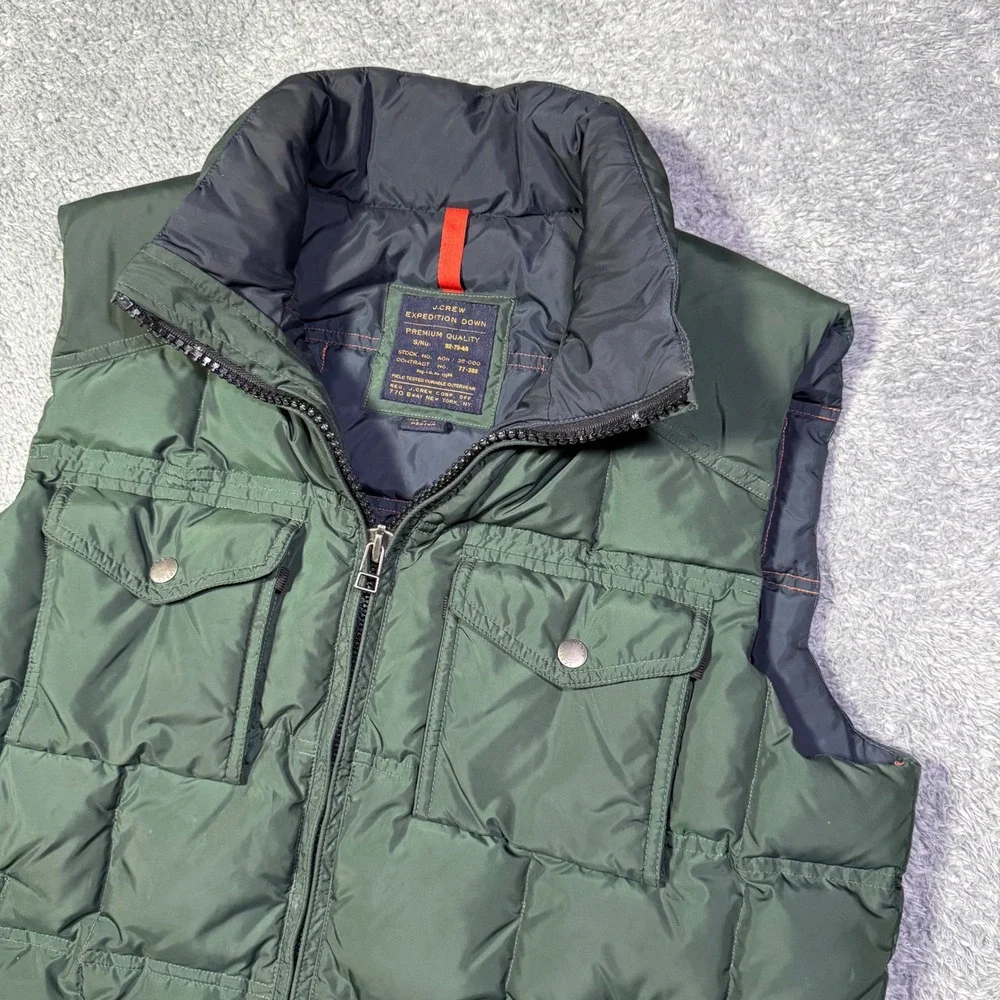 J Crew Expedition‎ Down Puffer Vest Military Green Full Zip Utility Pockets - M